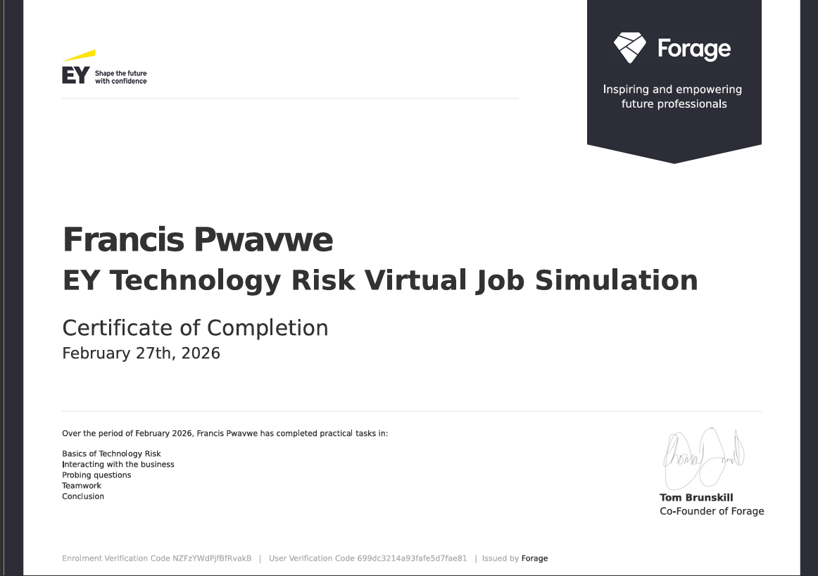 EY Technology Risk Virtual Job Simulation Certificate